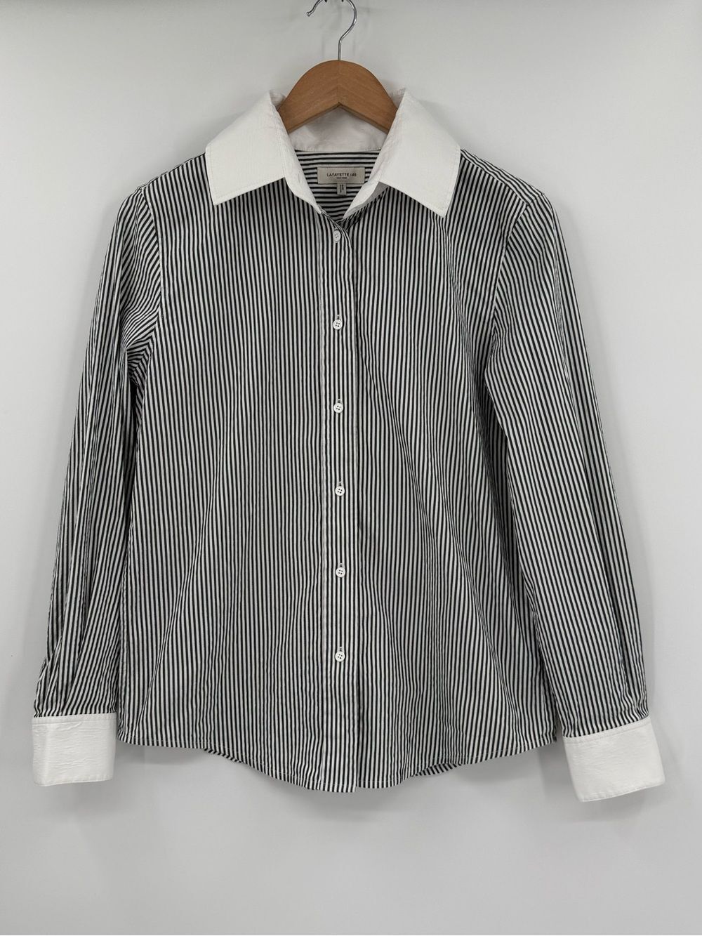 Lafayette 148 Metallic Stripe Button Down Shirt | Castle Grey Multi | M